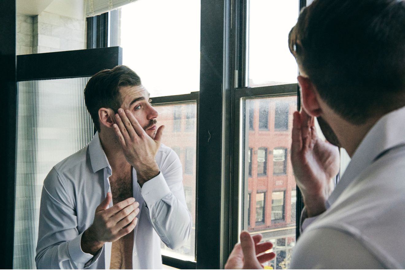 Man getting ready for job interview