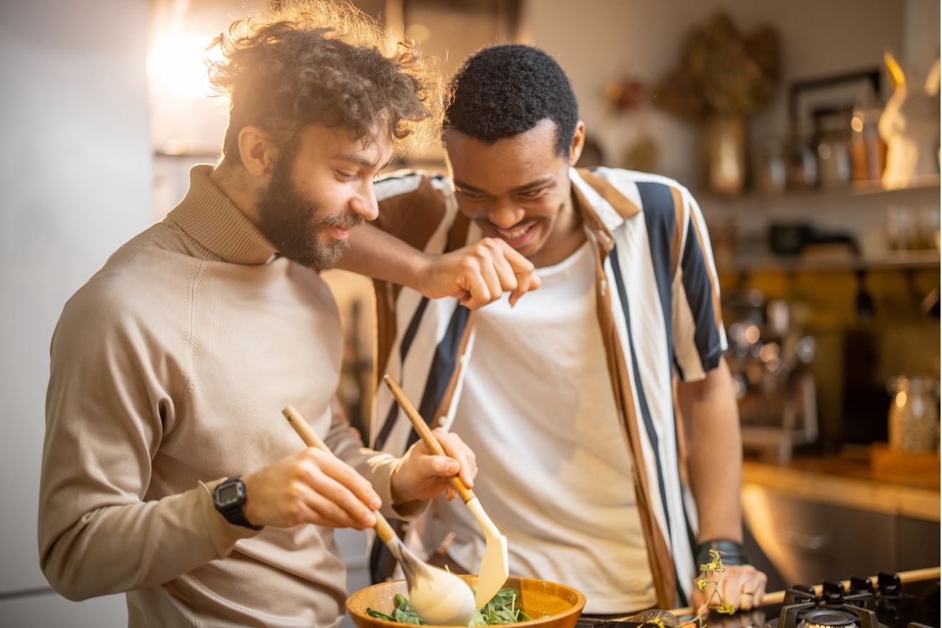 Two men cooking